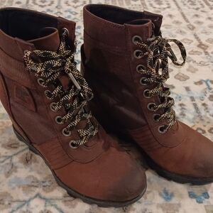Sorel Dark Brown Lace-Up Lexie Wedge Boots